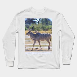 Male Kudu Antelope with Oxpecker Birds Long Sleeve T-Shirt